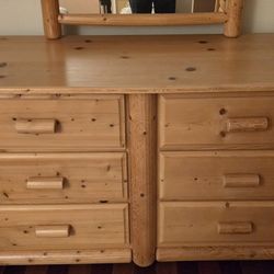Pine Log Furniture Dresser With Mirror
