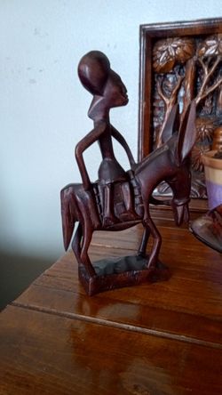 Wood Man On Donkey 8 X 5 ". Signed