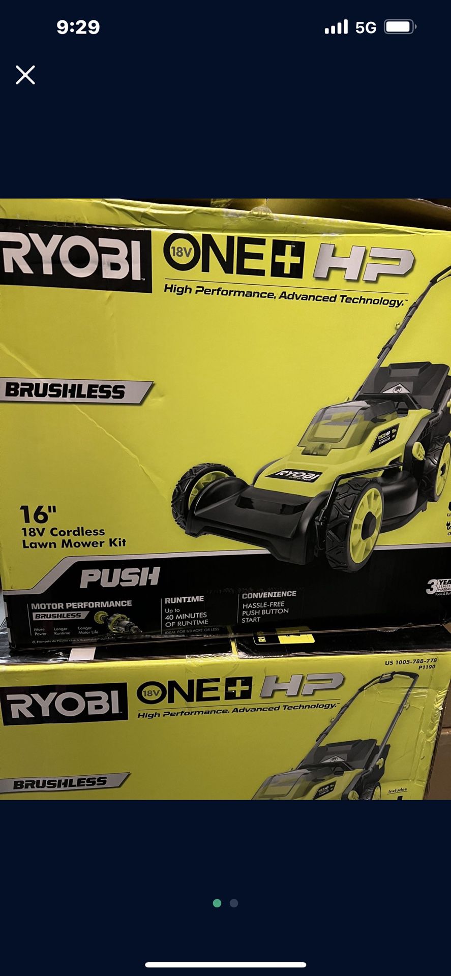 Ryobi One HP 16”Brushless Lawn Mower Kit 