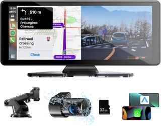 Wireless Apple Carplay Screen for Car, 8.1" HD Portable Carplay and Android Auto Touch Screen Car Stereo 4K Dash Cam & 1080P Back up Camera for Cars w