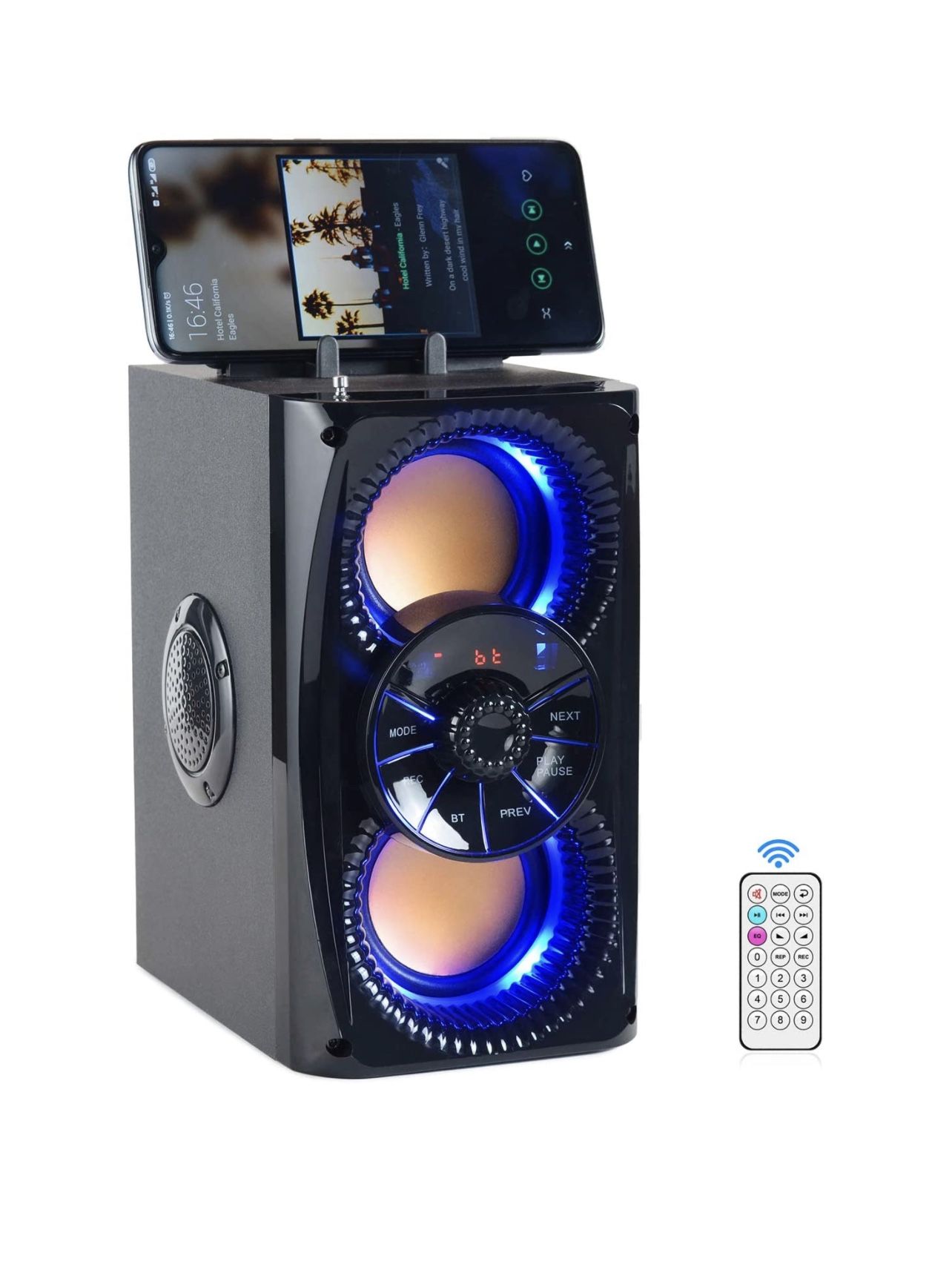 Bluetooth Speaker, Wireless Portable Bluetooth Speakers with Subwoofer, Lights, Bass, Radio