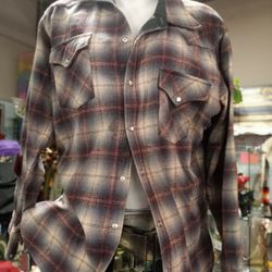Long Sleeve Button Up Flannel Pendleton With Small Hole On Left Sleeve