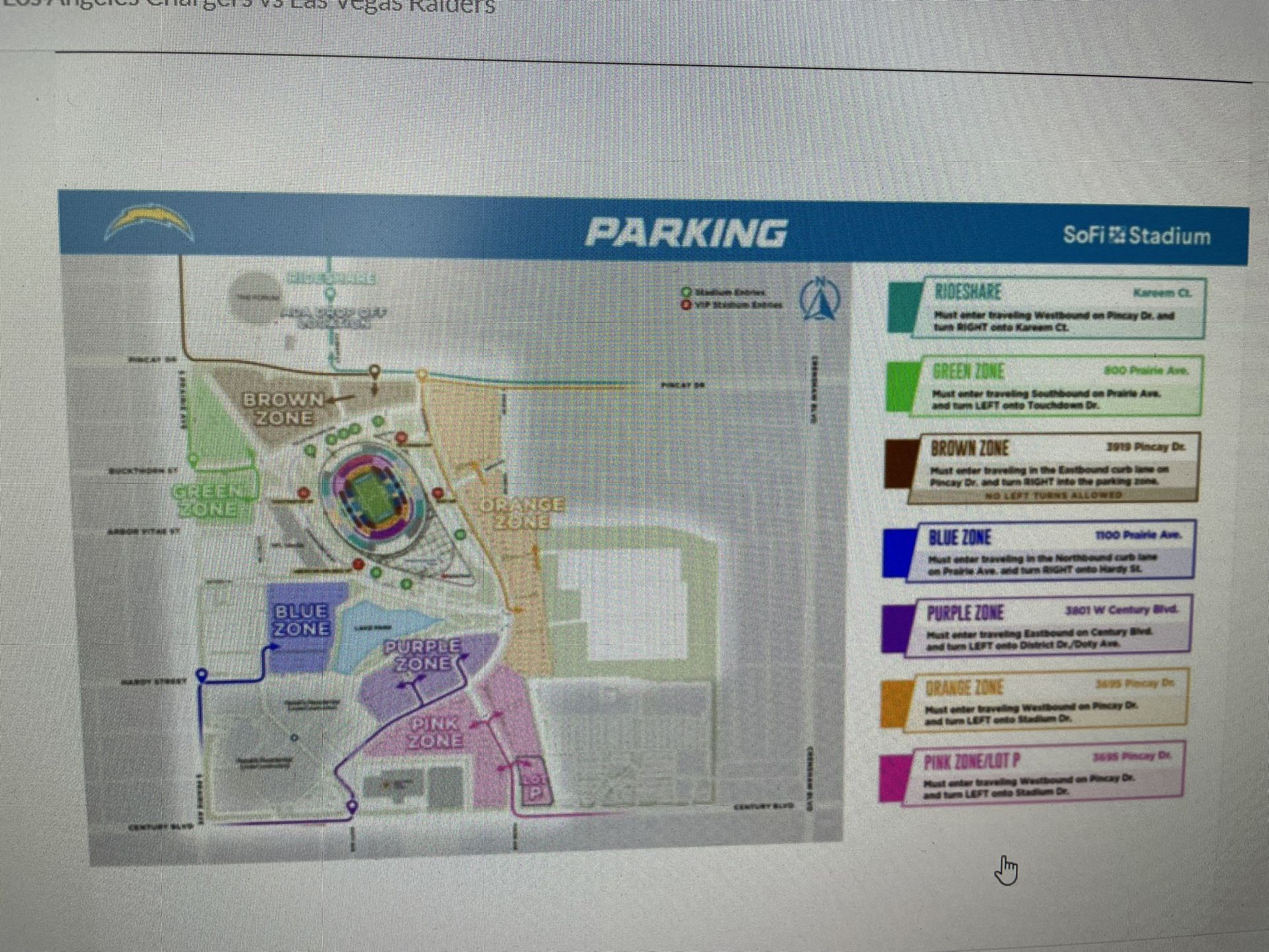 LA Chargers Vs patriots SoFi Stadium Purple Parking Pass - Non-tailgating Sunday 31 Oct