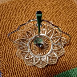 Vintage Sneffield England Glass Relish Dish With Chronium Plated Holder & Spoon