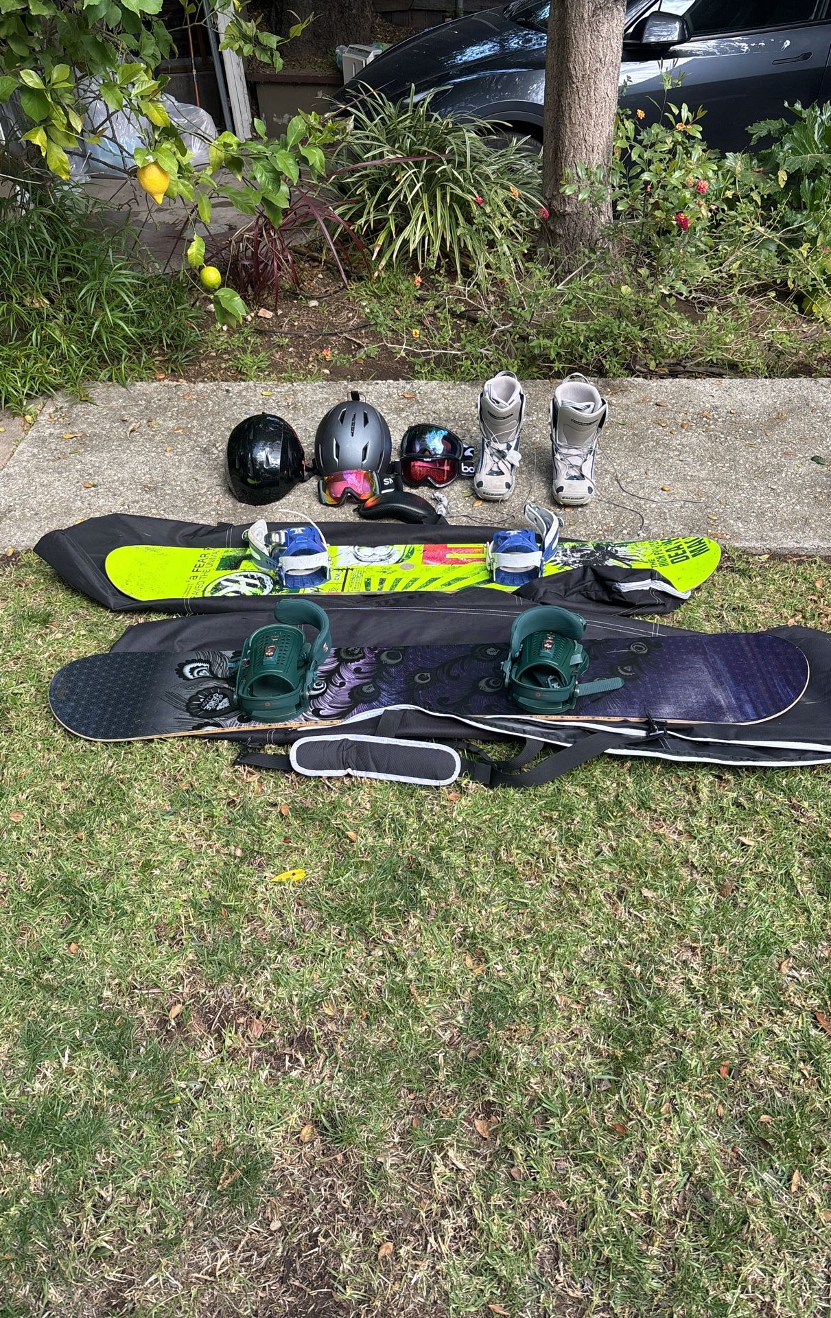 Snowboards, Boots, Goggles
