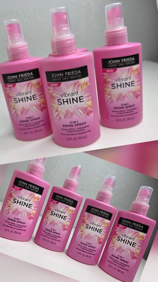 John Frieda 3 IN 1 Shine Spray!This versatile spray can enhance your hair's appearance in several ways. It provides a glossy shine that makes hair loo