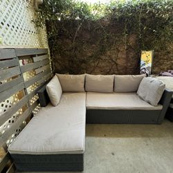 3-Piece All Weather Wicker Sectional with Ottoman Grey