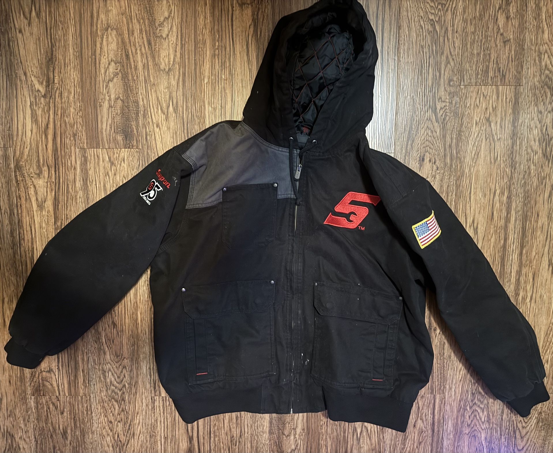 Snap-On Tools 95th Anniversary US Flag Cotton Canvas Work Jacket Hooded Mens 2XL