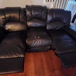 RECLINER LEATHERS  SOFA, LOVE AND CENTER TABLE 
