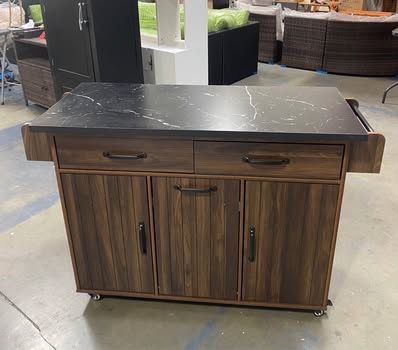 New Assembled Rolling Kitchen Island with Trash Bin, Foldable Drop Leaf, Adjustable Shelf, Spice Rack