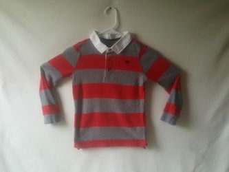 Carter's boys grey and red stripe long-sleeve rugby polo shirt size 7