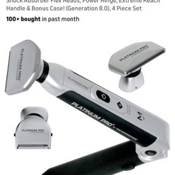 Platinum Pro by MANGROOMER New Back Shaver with 3 Shock Absorber Flex Heads, Power Hinge, Extreme Reach Handle & Bonus Case! (Generation 8.0), 4 Piece
