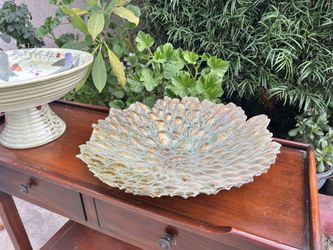 Moss And Gold Textured Art Centerpiece Bowl 