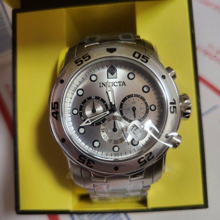 Invicta 0071 Pro Diver SCUBA CLASSIC Chronograph ALL SILVER SS Bracelet Watch