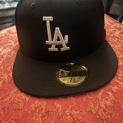 LA Dodgers Hat Size 7 3/8 Black With Silver LA Logo Authentic Hat 2024 World Series Champs