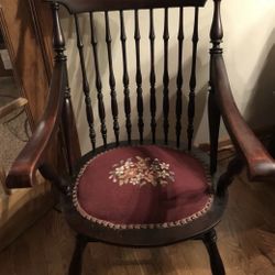 RARE Victorian English Windsor Smokers Bow Back Captains Chair W/Tapestry Seat