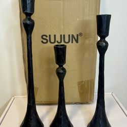 Vintage Cast Iron Taper Candle Holder - Set of 3 Decorative Candle Stand, Candlestick Holder for Wedding, Dinning, Party N Reg. Retail $59.99
