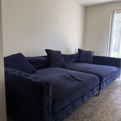 Velvet Navy Blue Media Couch