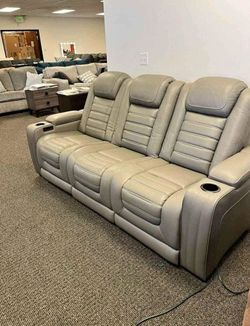 Real Leather Power Reclining Movie Couch Brand New 