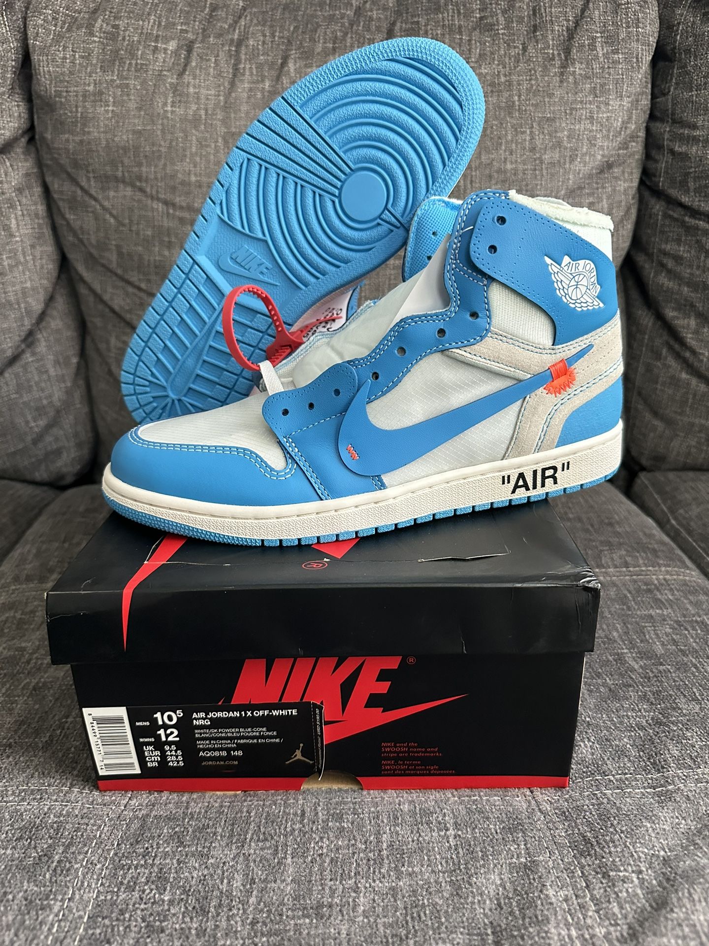 Jordan Retro 1 High Off-white University Blue Size 10.5 Mens Brand New Unworn