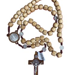 Set Of 12 X Handmade Wooden Catholic Rosaries, Rosary Beads Necklace From Bethlehem Wood Christian Prayer Holy Soil Medal & Metal Cross For Catholic O