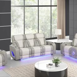 New Three-Piece Motion, Sofa, Loveseat, And Recliner