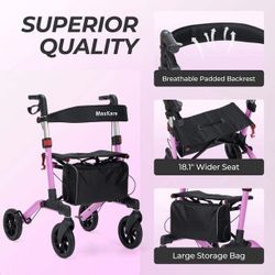 Rollator Walker with 8” All Terrain Wheels, 8 Level Adjustable Handle, Foldable Walkers for Seniors with Seat & Backrest, 300lbs, Purple