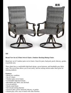 Brand New Set of 2 Patio Swivel Chairs | Outdoor Rocking Dining Chairs