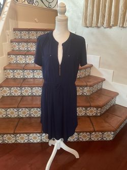 Perception Concepts Navy blue polyester & spandex mini dress with zipper front and tie waist, size L