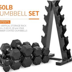 Set 150 lbs Dumbells Rubber  With Rack 5 Tier  ALL BRAND NEW IN BOX 2 Each 5/10/15/20/25 w RACK 230$
