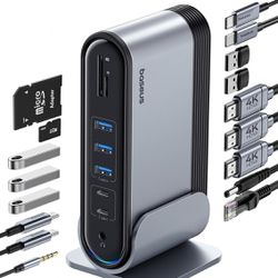 Baseus 17-in-1 Docking Station, Laptop Docking Station 3 Monitors with 3 * 4K HDMI, USB C Docking Station with 7 USB, 1000Mbps Ethernet, 100W PD, Card