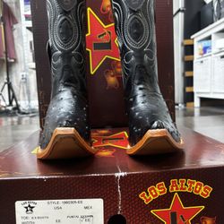 Size 7.5 - Los Altos Black Genuine Ostrich 6X Pointed Toe Cowboy Boots 960305