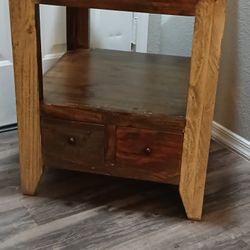 Rustic Wood 2 Drawer End Table 