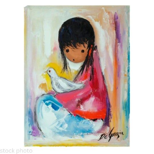 “The White Dove” – Framed DeGrazia Girl with Bird Limited Edition Art
