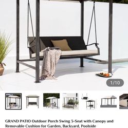 GRAND PATIO Outdoor Porch Swing 3-Seat with Canopy and Removable Cushion for Garden, Backyard, Poolside