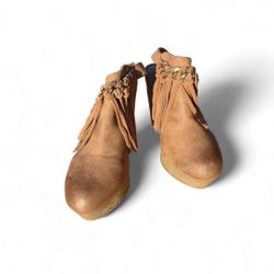 Sbicca Vintage Brown Fringe Chain Tassle Clog Wedges