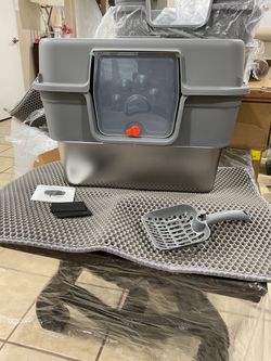 Litter Box with Lid, XL Litter Box for Big Cats Litter Stainless Steel Mat & Filter pedal & Scoop