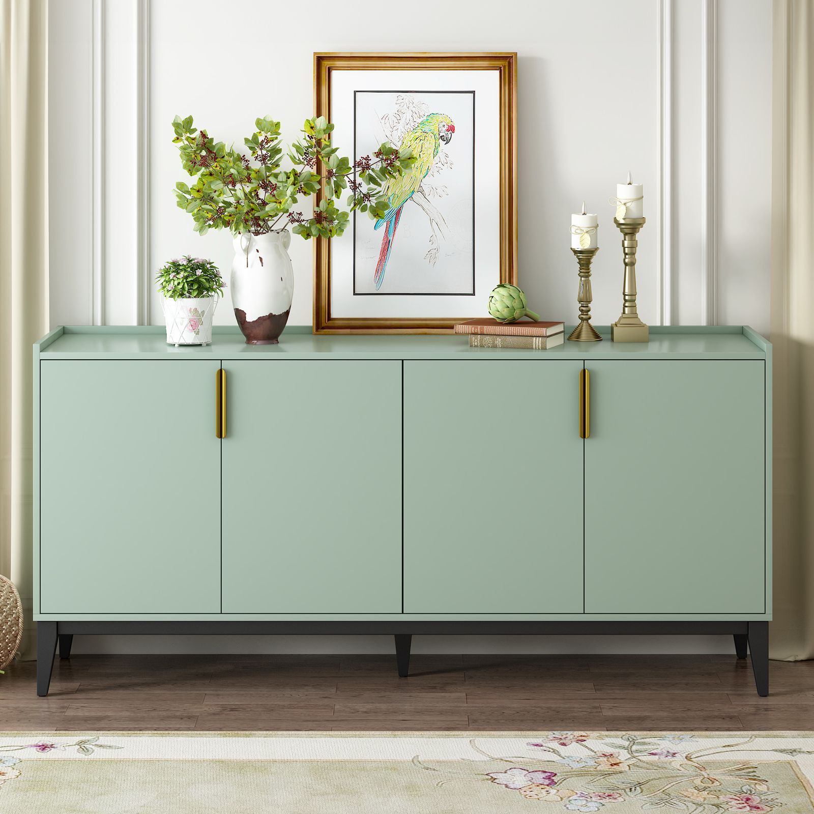 Modern 4-Door Storage Cabinet with Adjustable Shelf