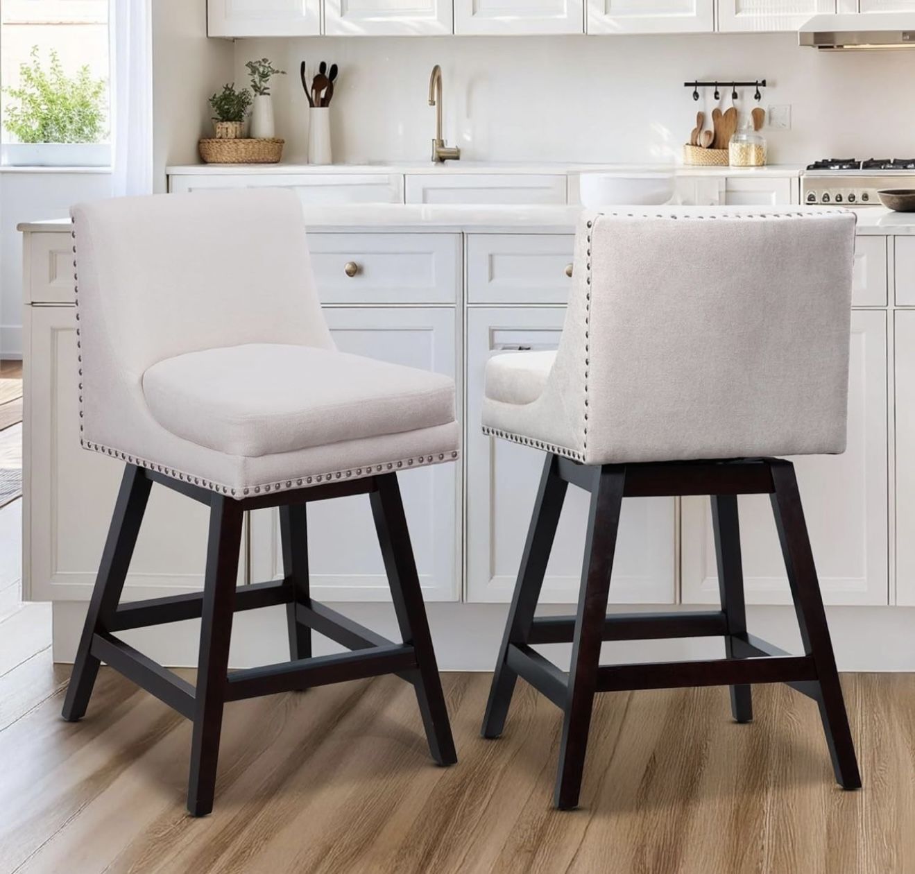 26 Inch Counter Height Bar Stools Set of 2 Linen 