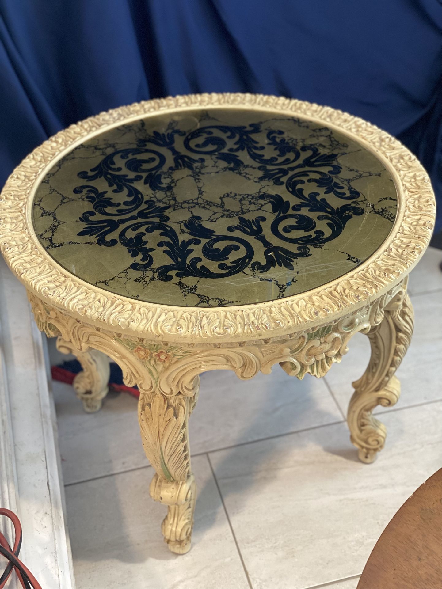 Vintage Italian Baroque Style Glass Top Accent Table