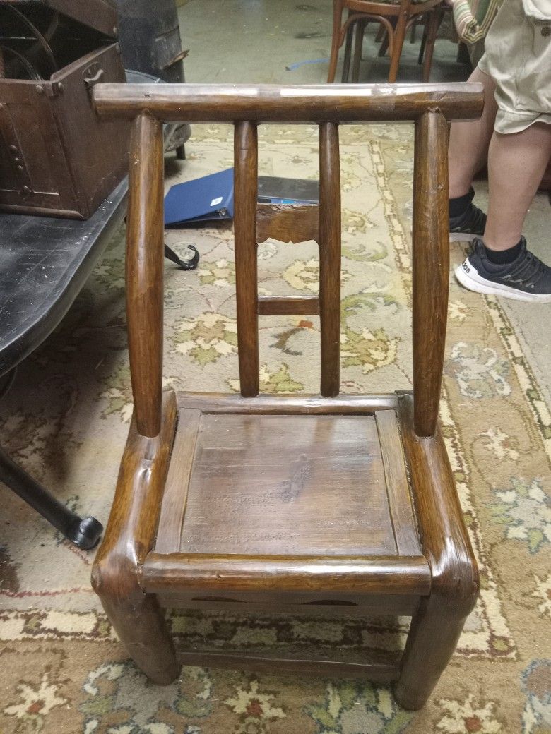 Antique Wooden Baby Chair With Foot Rest 