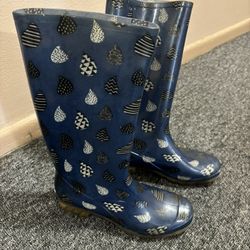 Blue raindrop pattern Toms rain boots- Size 7
