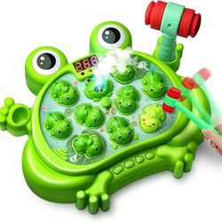 HopeRock Toys for 2 3 4 5 Year Old Boy,Toddler Toys Age 2-4, Whack A Frog Game,with 5 Modes,45 Levels,9 Music Spray and Light-up, Baby Toy Gifts for E