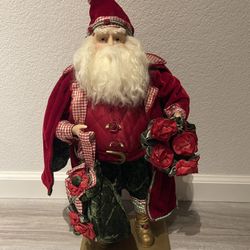 Vintage D.L. Rhein for Silvestri Old World Santa Claus Porcelain Statue Figure Velvet Clothes Christmas Decoration 