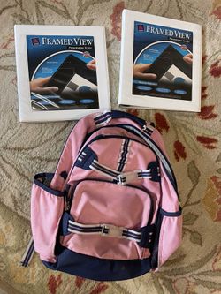 Pink Backpack with two NEW white 3 ring Binders