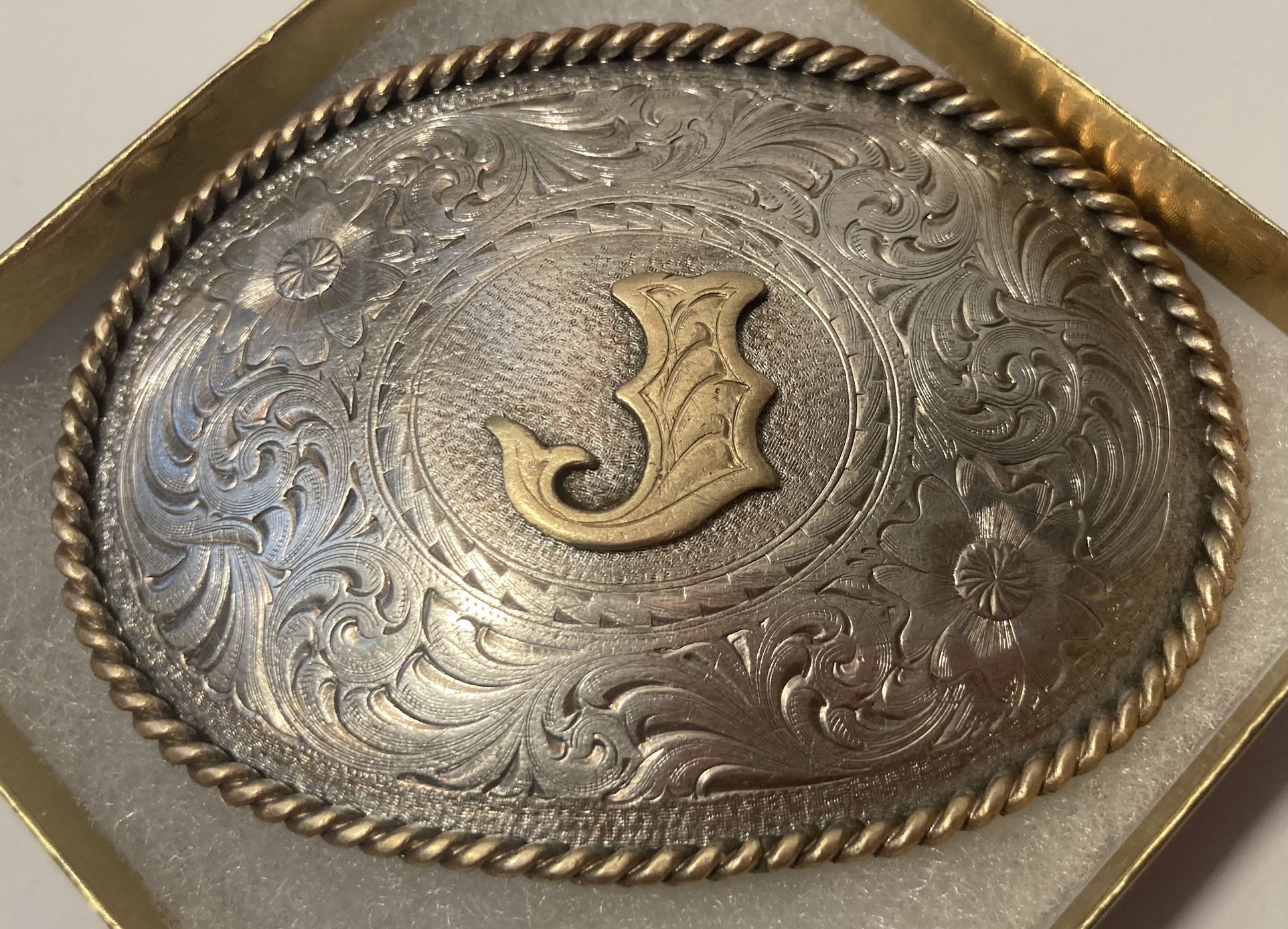 Vintage Belt Buckle Letter J Initial J Montana Silversmiths
