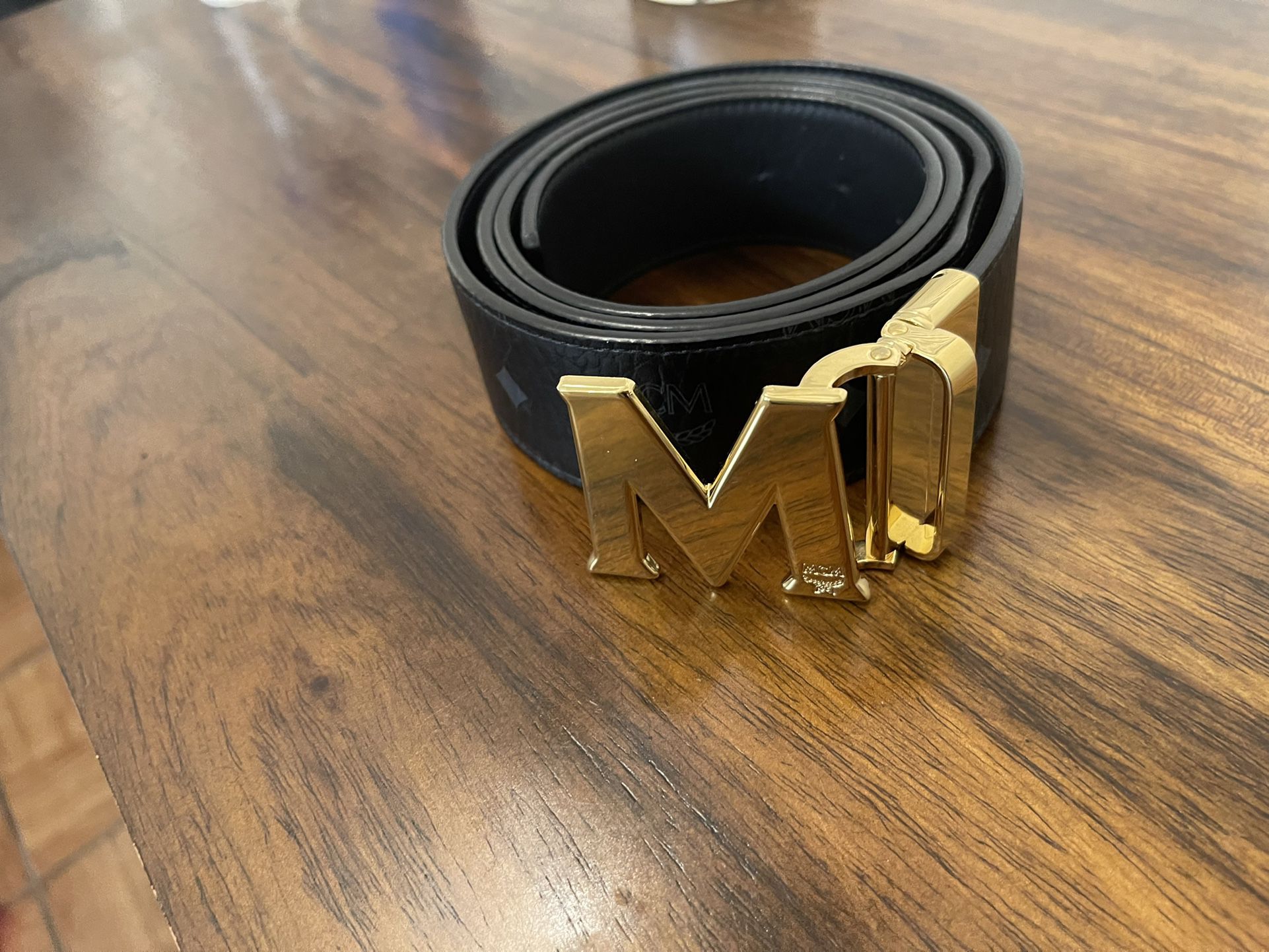 Black MCM belt with Gold buckle 