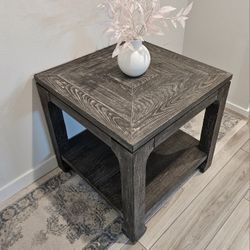 Real Wooden Square Side Table With Shelf 