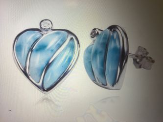 Larimar heart sterling silver post earring