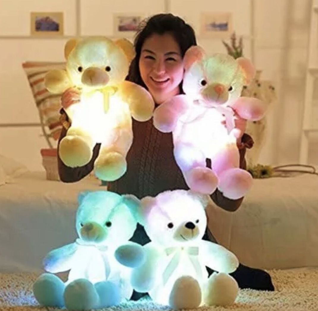 Valentine’s Day Stuffed Soft Teddy Bears UpGlowing Led Colorful , teddy bears come in white, yellow